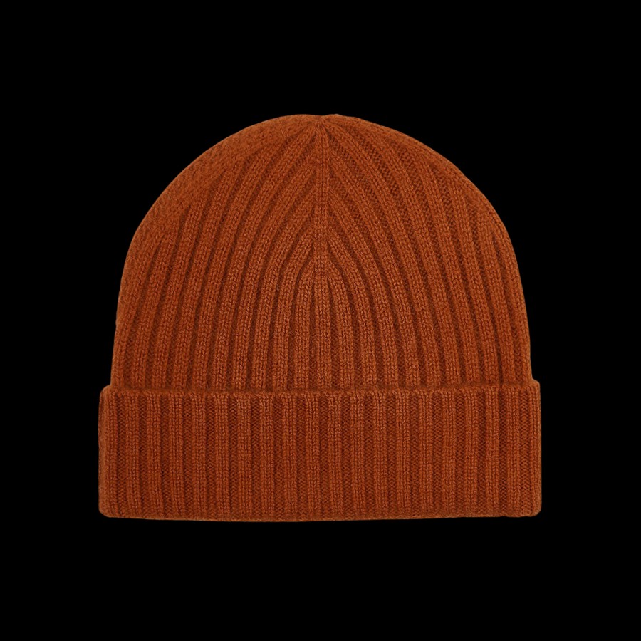 Amanda Christensen Dark Orange Ribbed Cashmere Beanie Clearance