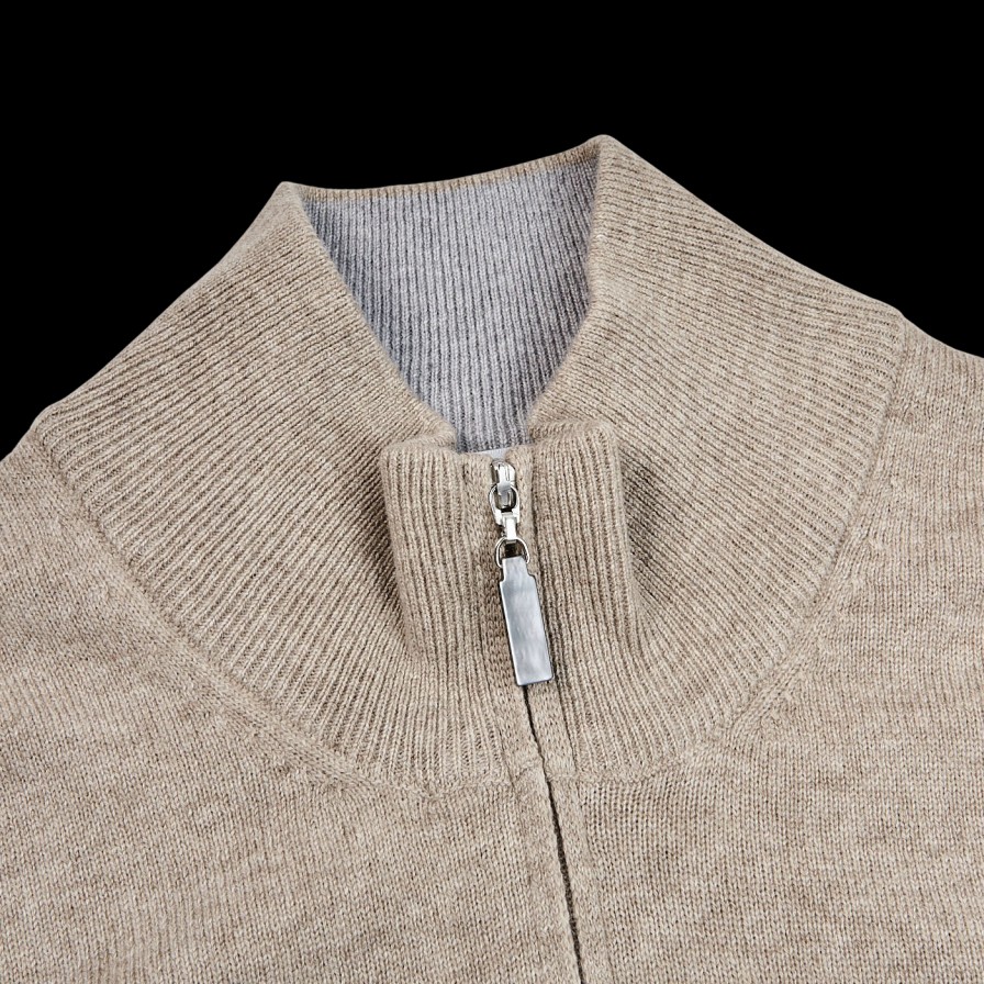 Gran Sasso Beige Wool Cashmere 1/4 Zip Sweater Best