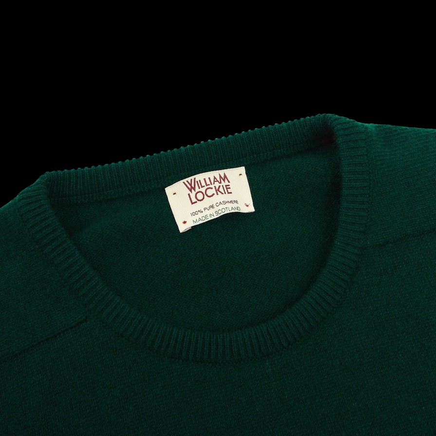 William Lockie Bottle Green Crew Neck Cashmere Sweater Wholesale