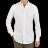 Mazzarelli Off White Cotton Twill Button Down Slim Shirt Online