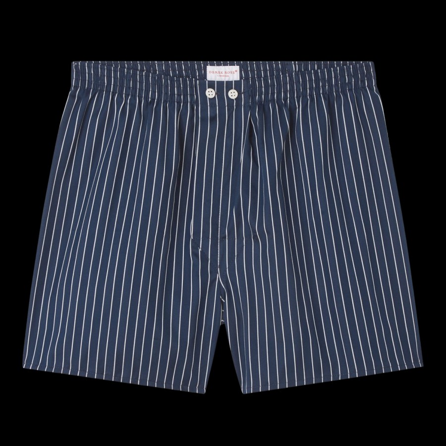 Derek Rose Navy Striped Cotton Classic Fit Boxers Clearance