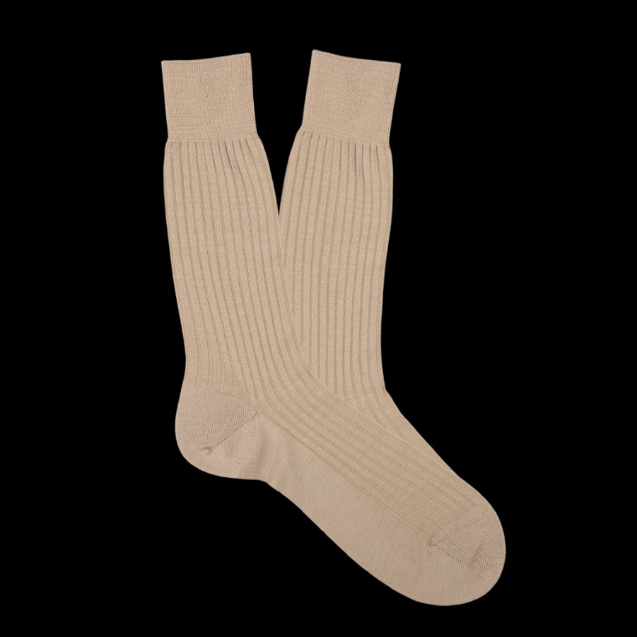 Pantherella Light Khaki Merino Wool Ribbed Ankle Socks Clearance