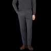 Berwich Charcoal Grey Wool Flannel Flat Front Trousers Hot