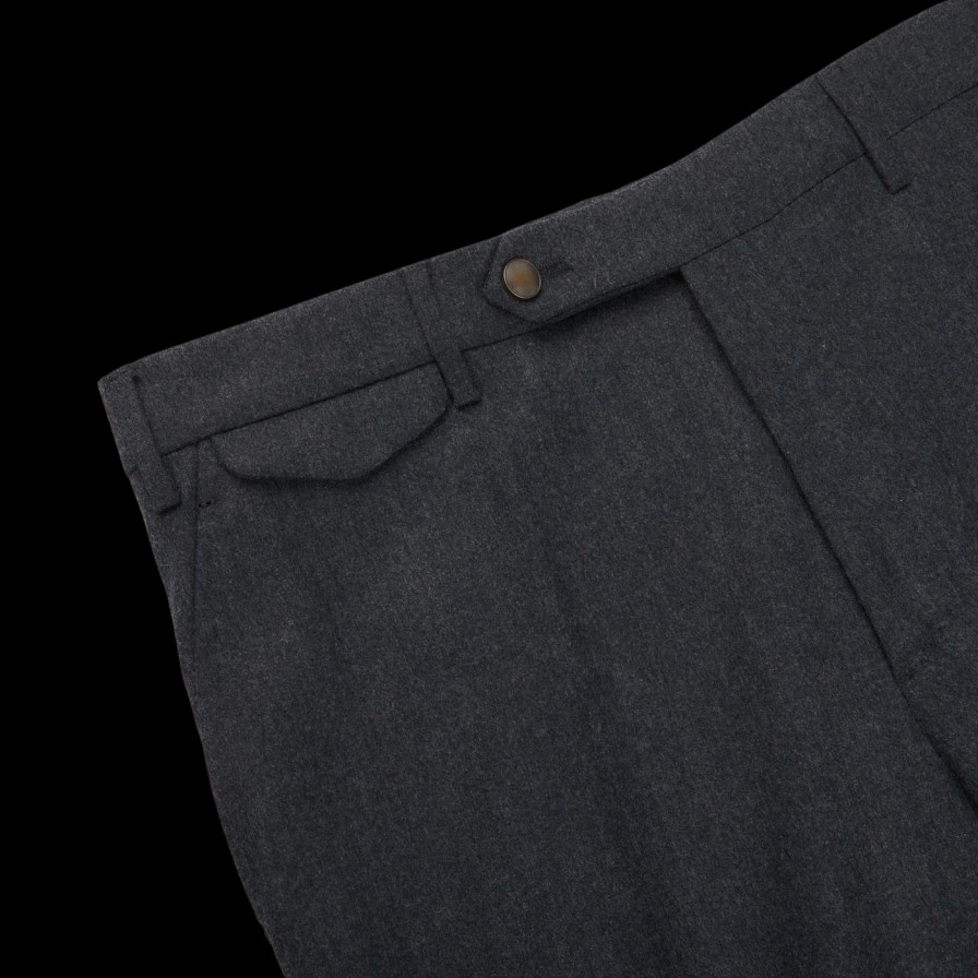 Berwich Charcoal Grey Wool Flannel Flat Front Trousers Hot