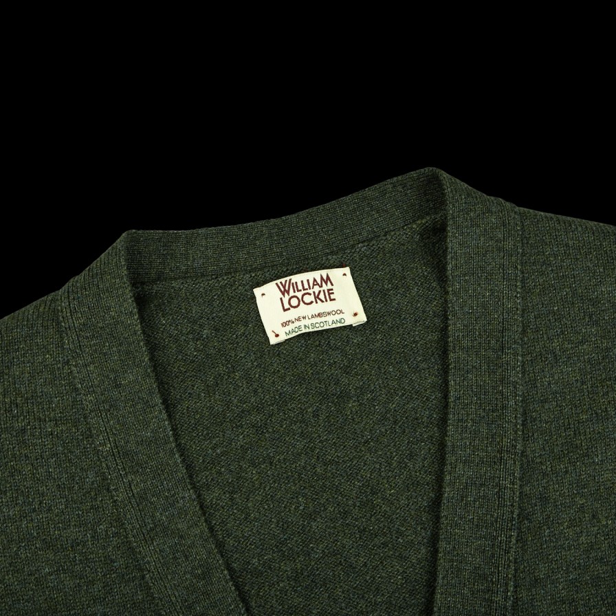 William Lockie Rosemary Green Lambswool Button Cardigan Hot