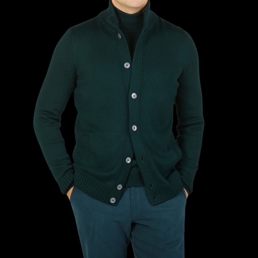 Gran Sasso Green Merino Wool Button Cardigan Best