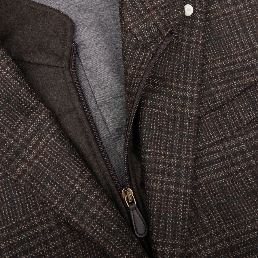 Luigi Bianchi Brown Black Checked Wool Hybrid Blazer Online