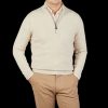 Filippo de Laurentiis Ecru Beige Wool Cashmere 1/4 Zip Sweater New