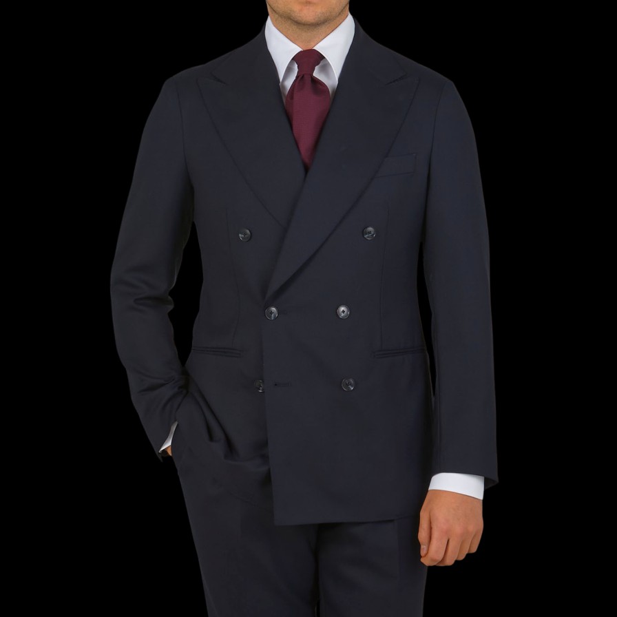 Baltzar Sartorial Navy Blue Super 100S Wool Db Suit Jacket Hot