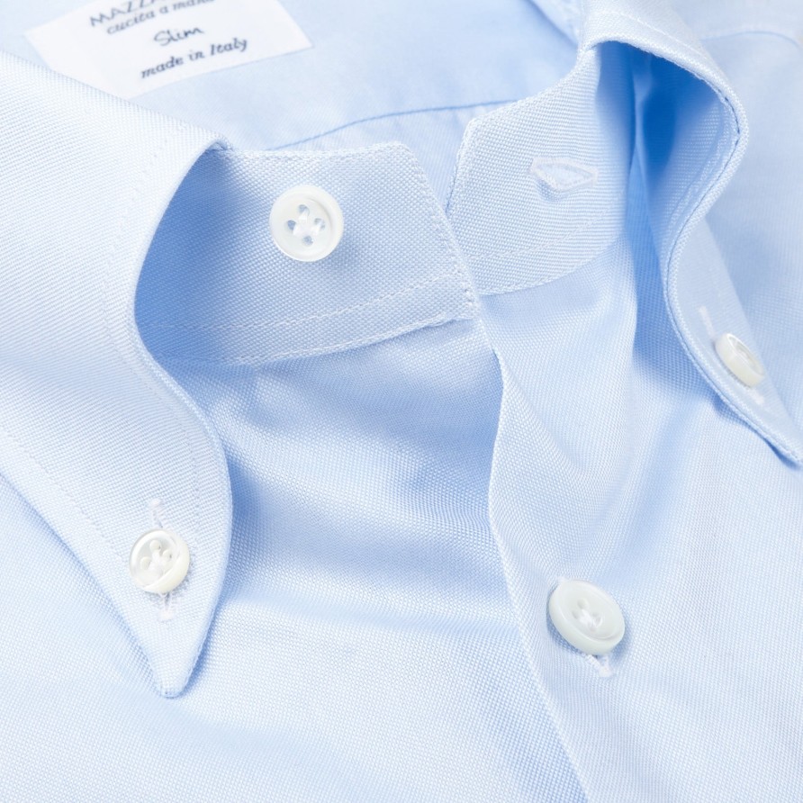 Mazzarelli Light Blue Royal Oxford Button Down Slim Shirt Hot