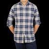 Stenströms Blue Checked Cotton Flannel Slimline Shirt Best