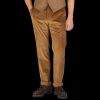 Berwich Light Brown Cotton Corduroy Flat Front Trousers Clearance