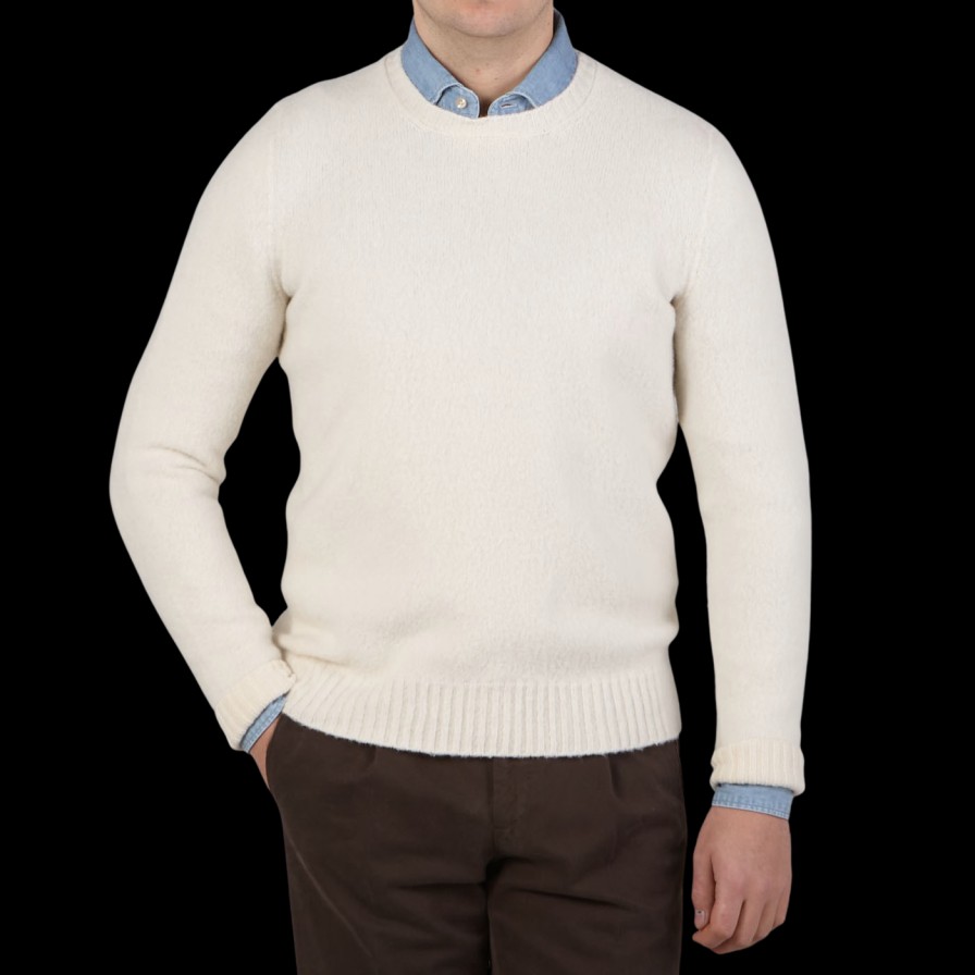 Drumohr Ecru Brushed Lambswool Crew Neck Sweater Online