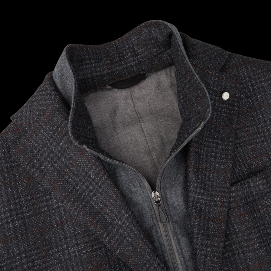 Luigi Bianchi Grey Red Checked Wool Cashmere Hybrid Blazer New