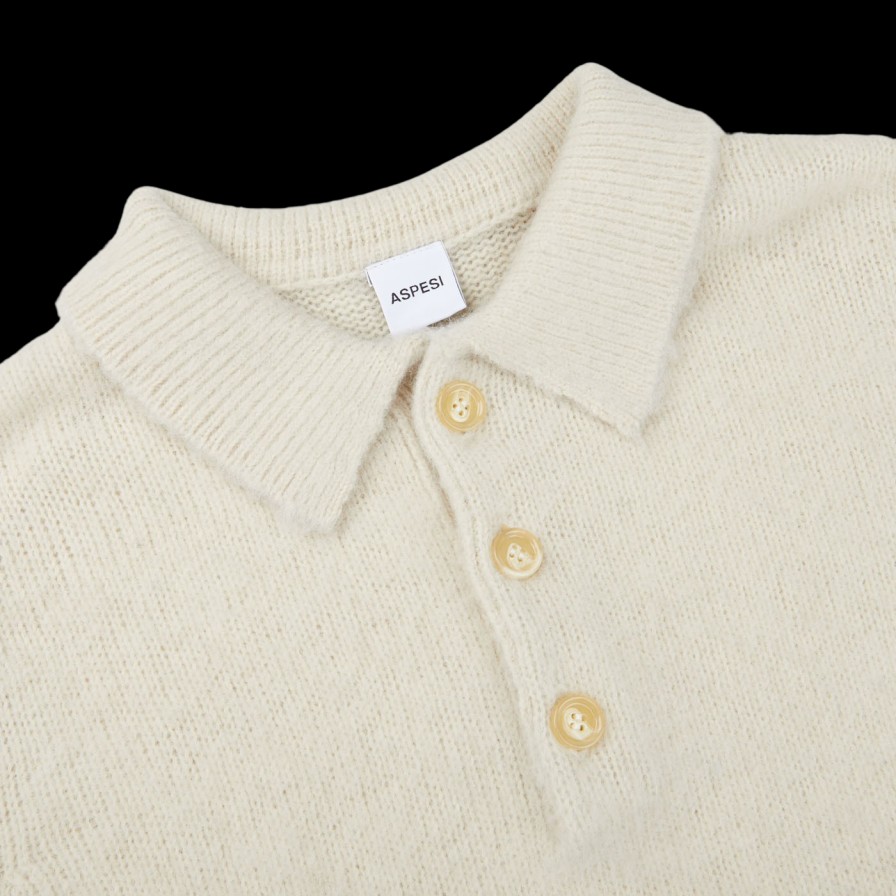 Aspesi Ecru Beige Shetland Wool Polo Shirt Clearance