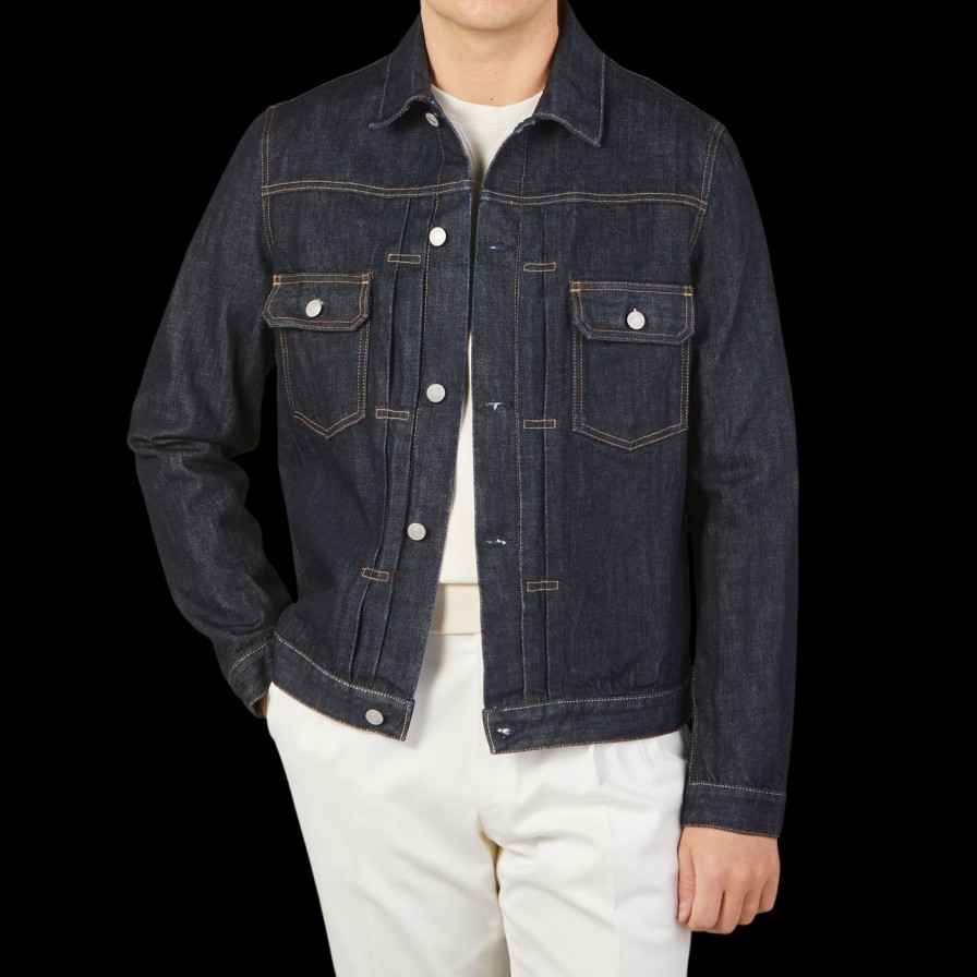 Tela Genova Raw Blue Cotton Selvedge Denim Jacket Clearance