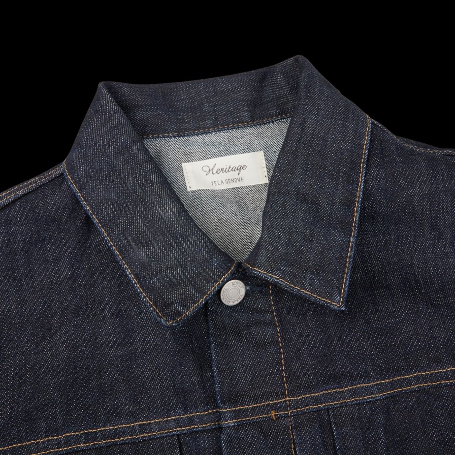 Tela Genova Raw Blue Cotton Selvedge Denim Jacket Clearance