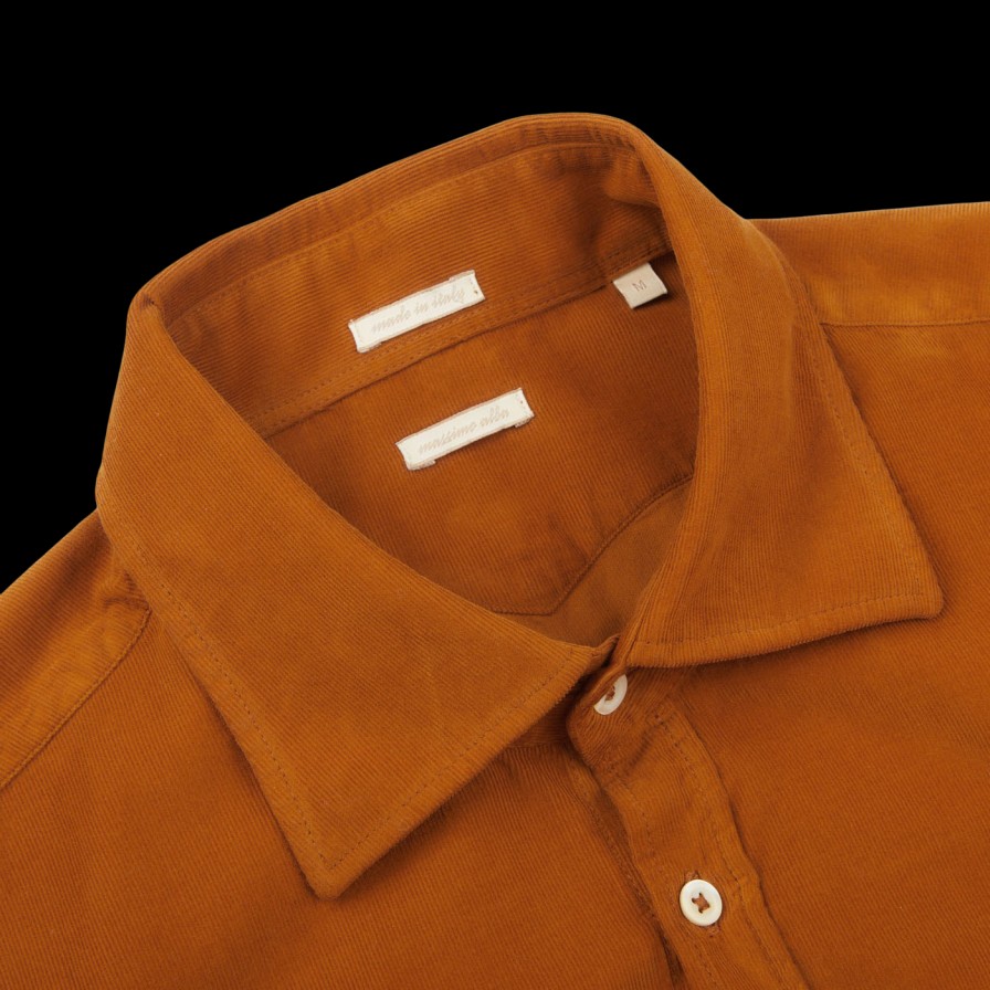 Massimo Alba Brick Orange Cotton Corduroy Casual Shirt Clearance