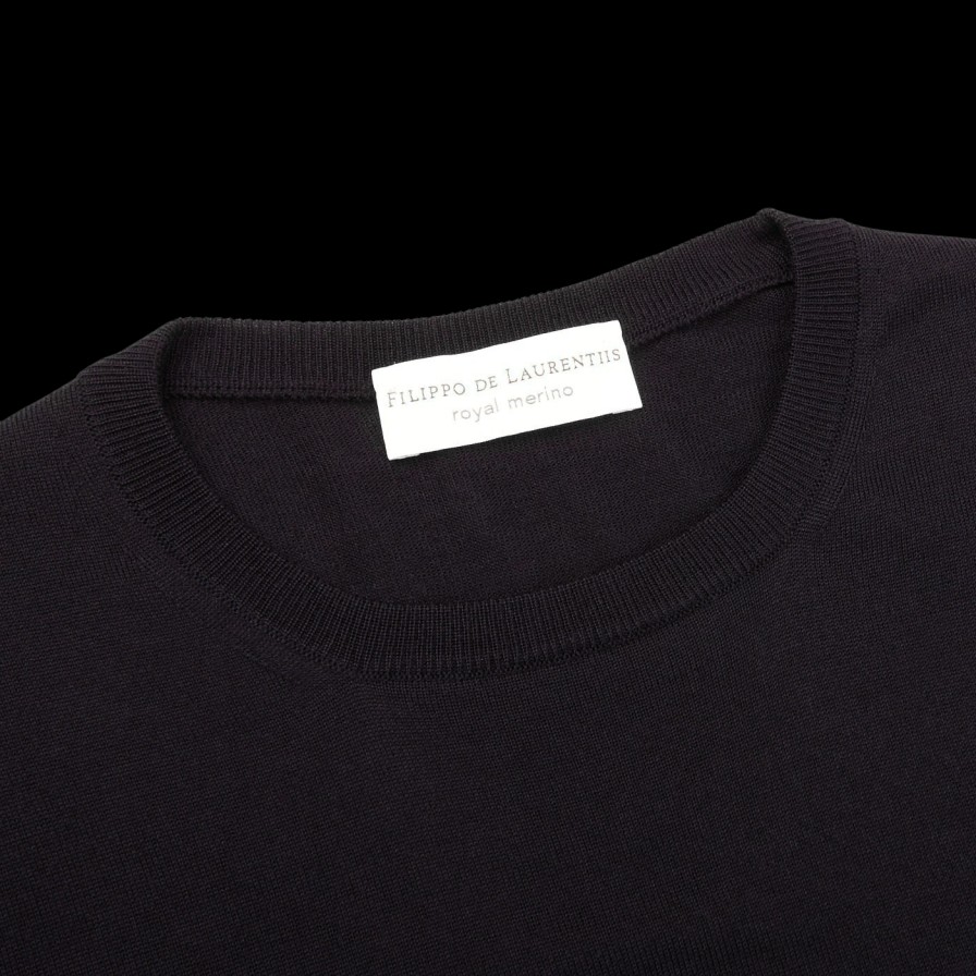 Filippo de Laurentiis Navy Blue Super 120S Merino Crew Neck New