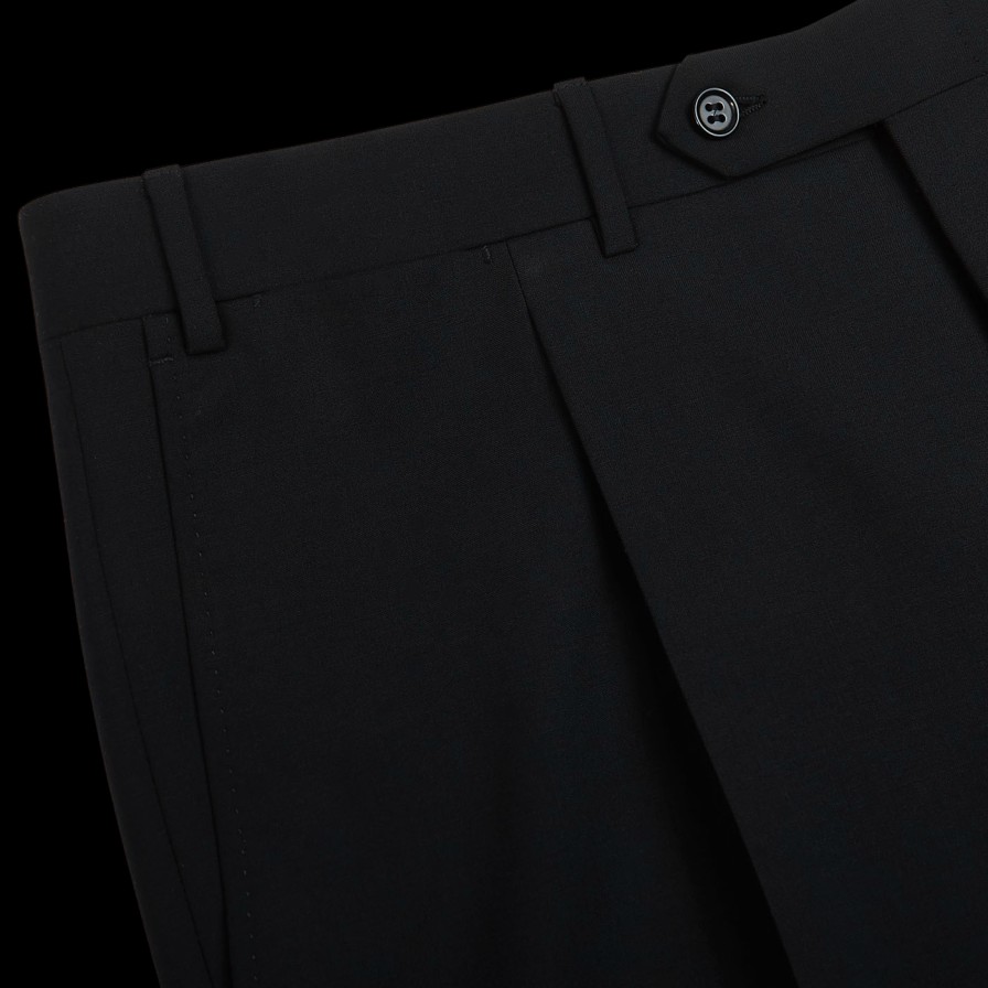 Canali Black Tropical Wool Single Pleat Trousers Clearance