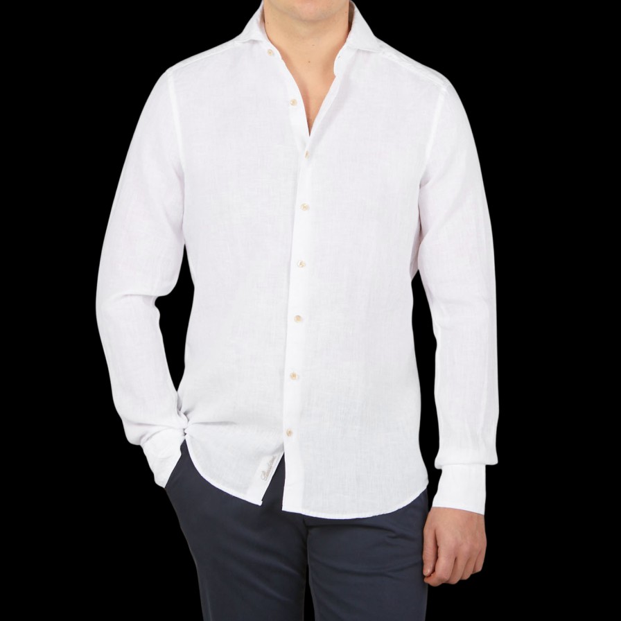 Stenströms White Linen Cutaway Slimline Shirt Clearance