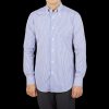 Mazzarelli White Blue Striped Cotton Bd Slim Shirt New