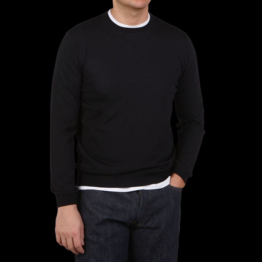 Filippo de Laurentiis Navy Blue Super 120S Merino Crew Neck Clearance