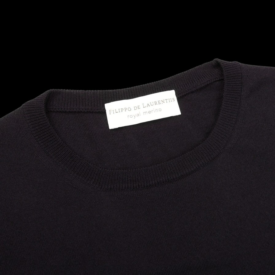 Filippo de Laurentiis Navy Blue Super 120S Merino Crew Neck Clearance