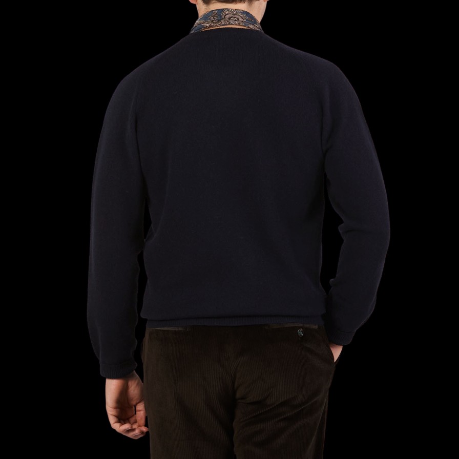 Alan Paine Navy Blue Lambswool Crew Neck Online