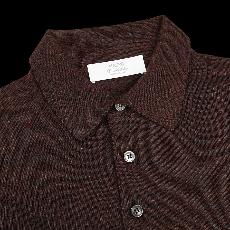 Mauro Ottaviani Brown Melange 16 Gauge Merino Wool Polo Shirt Wholesale