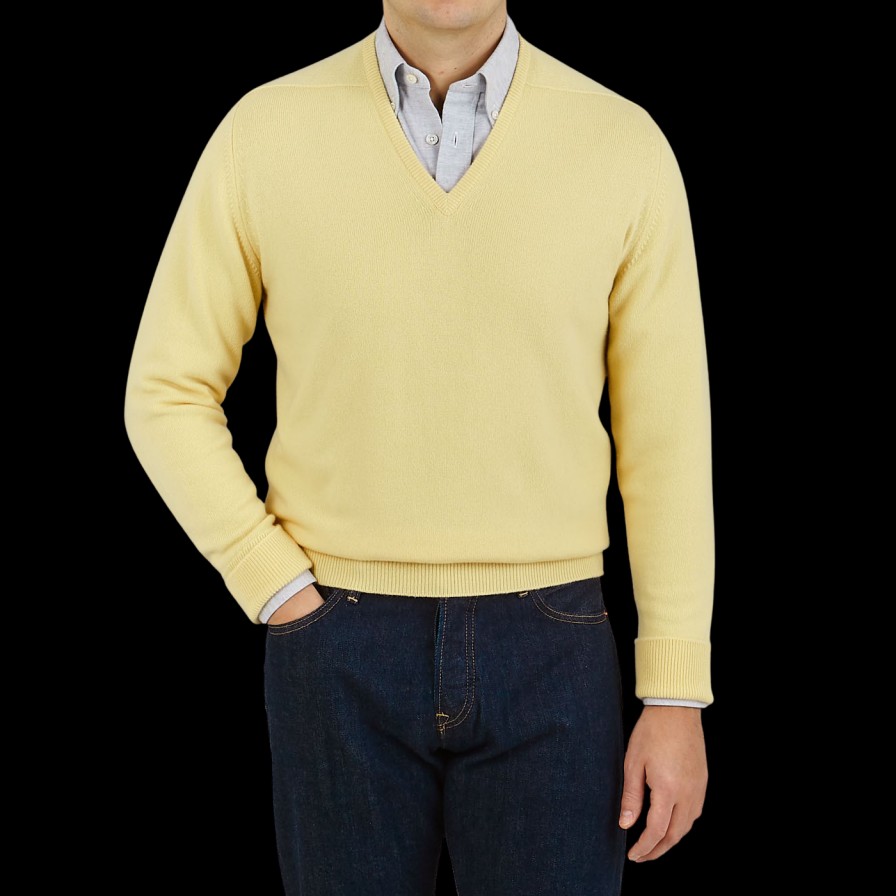 William Lockie Lemon Frost V-Neck Cashmere Sweater Best