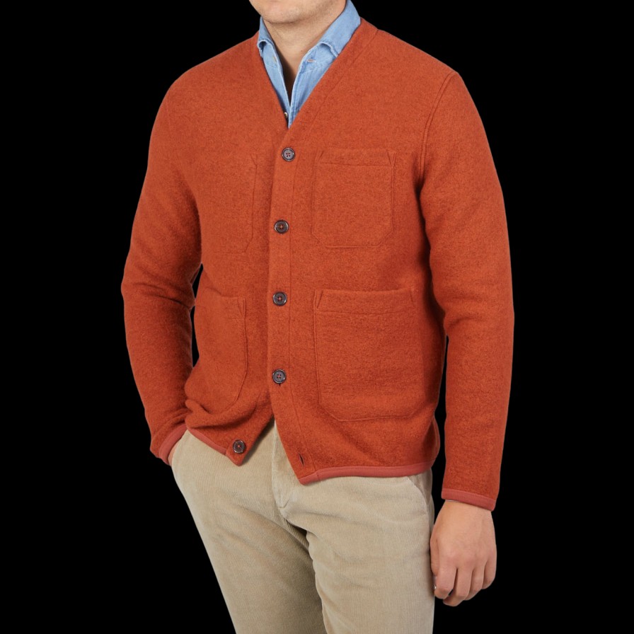 Universal Works Orange Wool Fleece Button Cardigan Wholesale