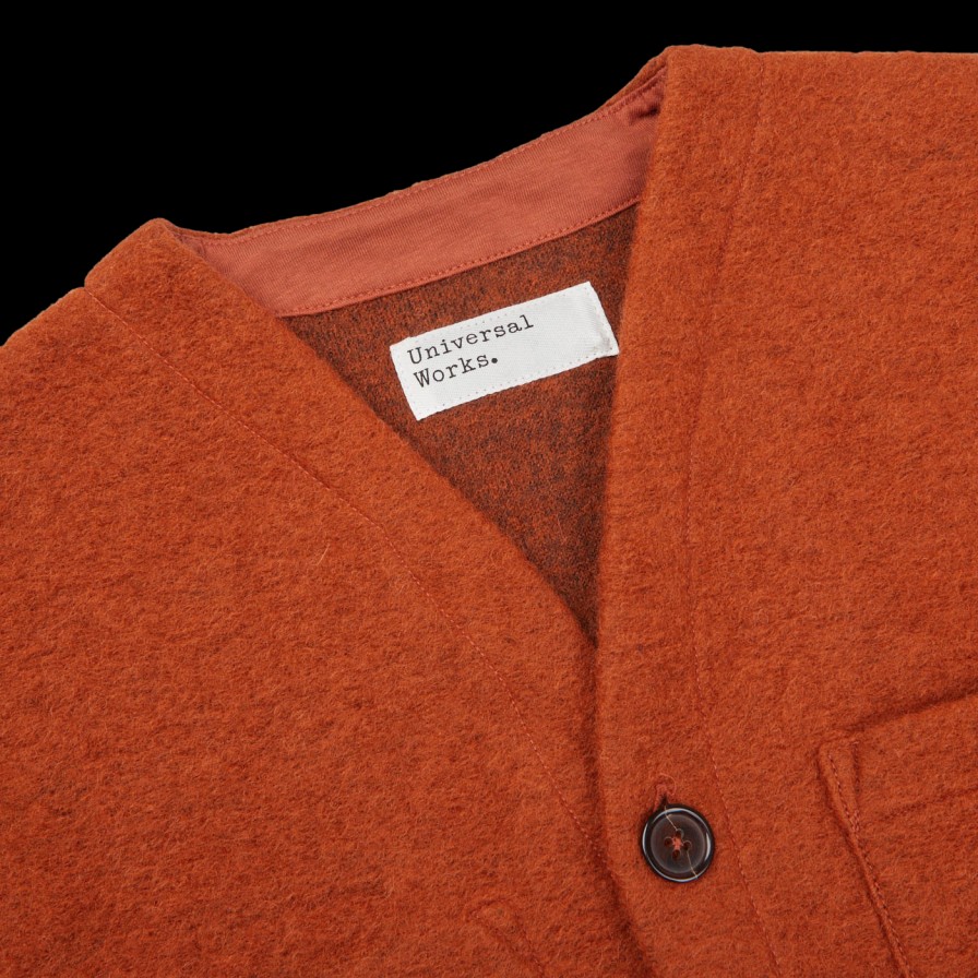 Universal Works Orange Wool Fleece Button Cardigan Wholesale