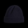 William Lockie Dark Navy Geelong Lambswool Ribbed Beanie New