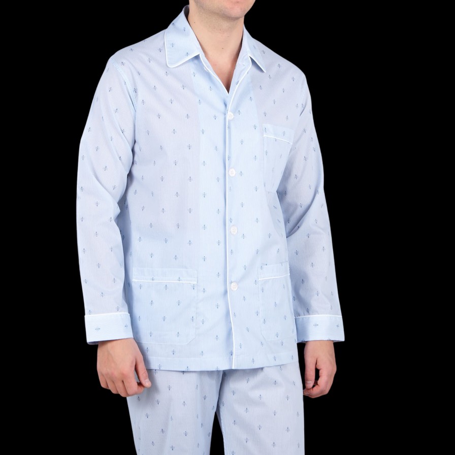 Derek Rose Blue Bee Motif Cotton Classic Fit Pyjamas Best