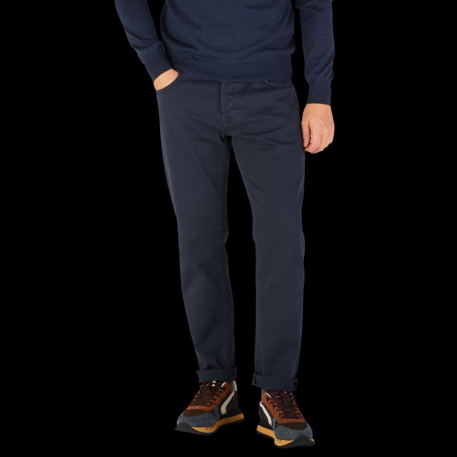 Incotex Navy Blue Cotton Stretch Five Pocket Jeans Clearance