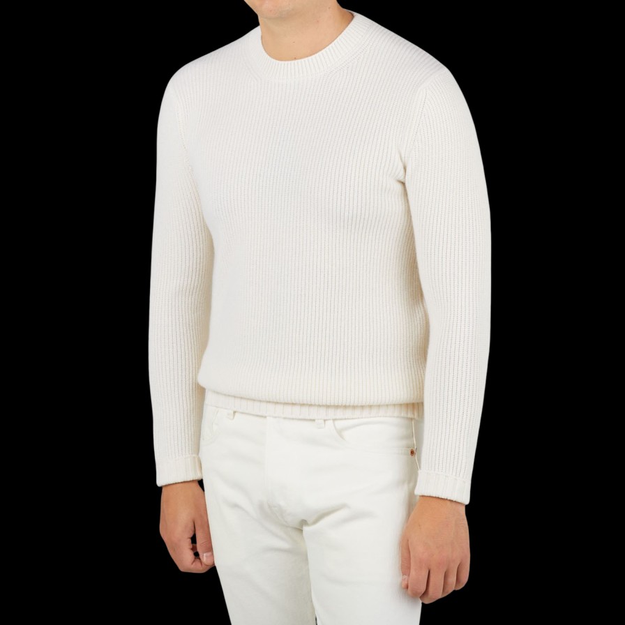 Filippo de Laurentiis Ecru Beige Wool Cashmere Roundneck Sweater Wholesale