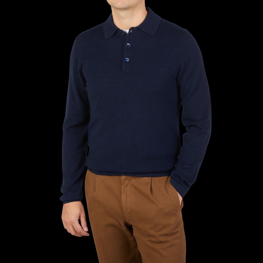 Stenströms Navy Blue Pure Cashmere Polo Shirt Clearance