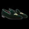 Bowhill Elliott Green Velvet Feathers Albert Slippers Hot