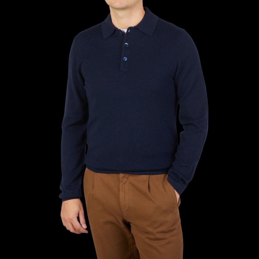 Stenströms Navy Blue Pure Cashmere Polo Shirt Clearance