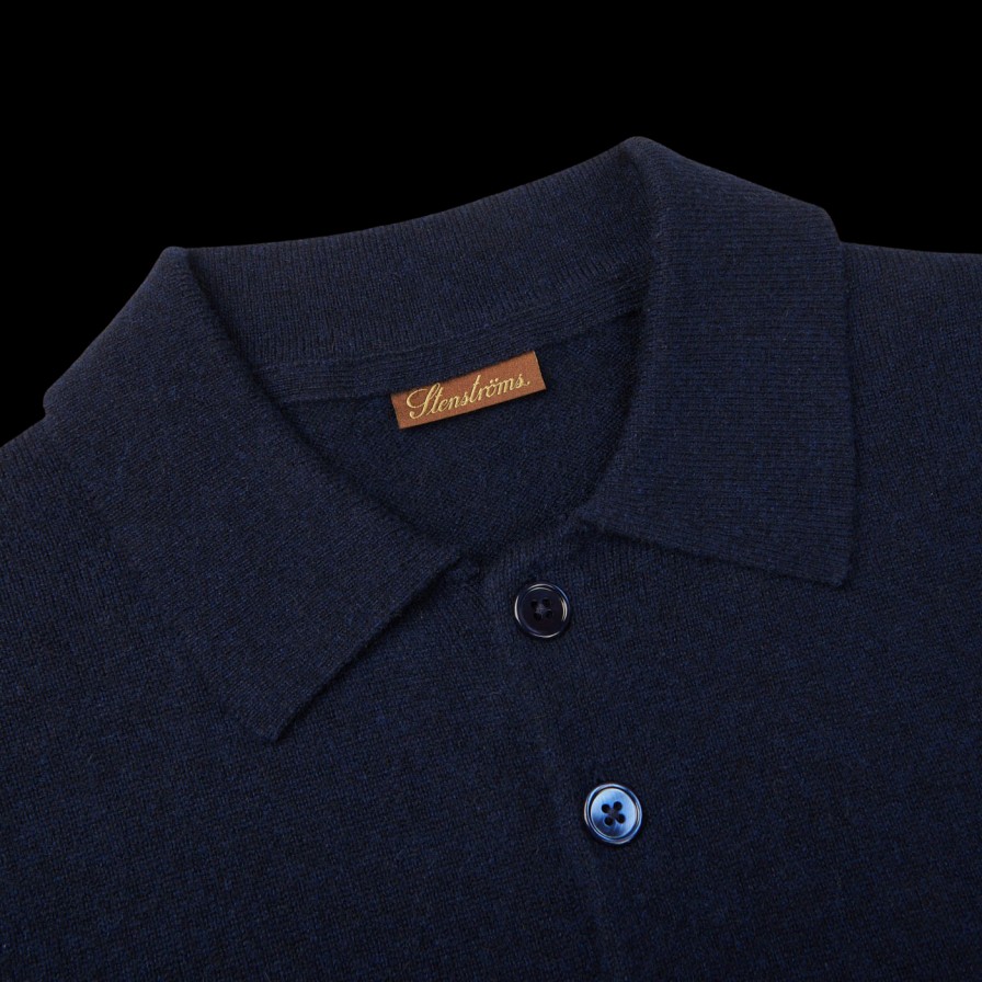 Stenströms Navy Blue Pure Cashmere Polo Shirt Clearance