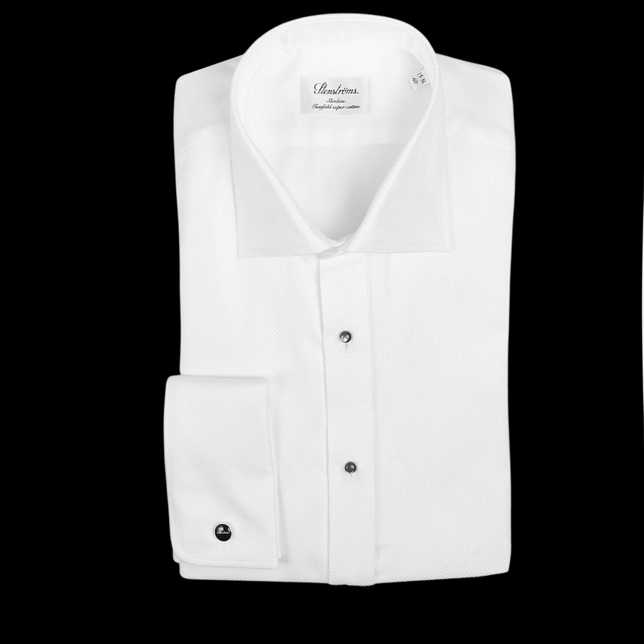 Stenströms White Textured Cotton Slimline Tuxedo Shirt Wholesale