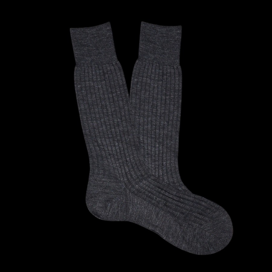 Pantherella Charcoal Merino Wool Ribbed Ankle Socks Online