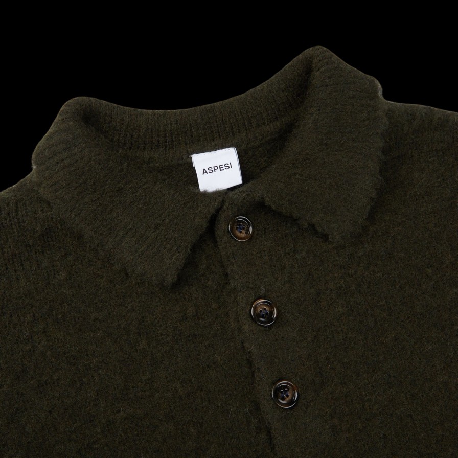 Aspesi Militare Green Shetland Wool Polo Shirt Clearance