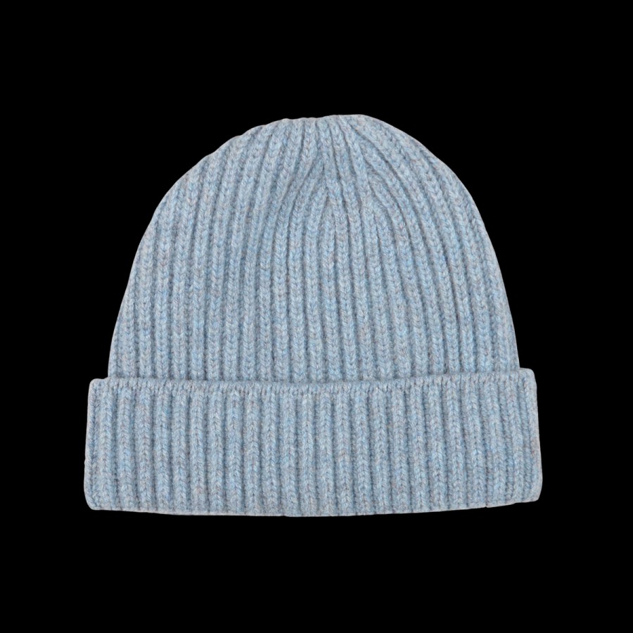 William Lockie Blue Waves Geelong Lambswool Ribbed Beanie New