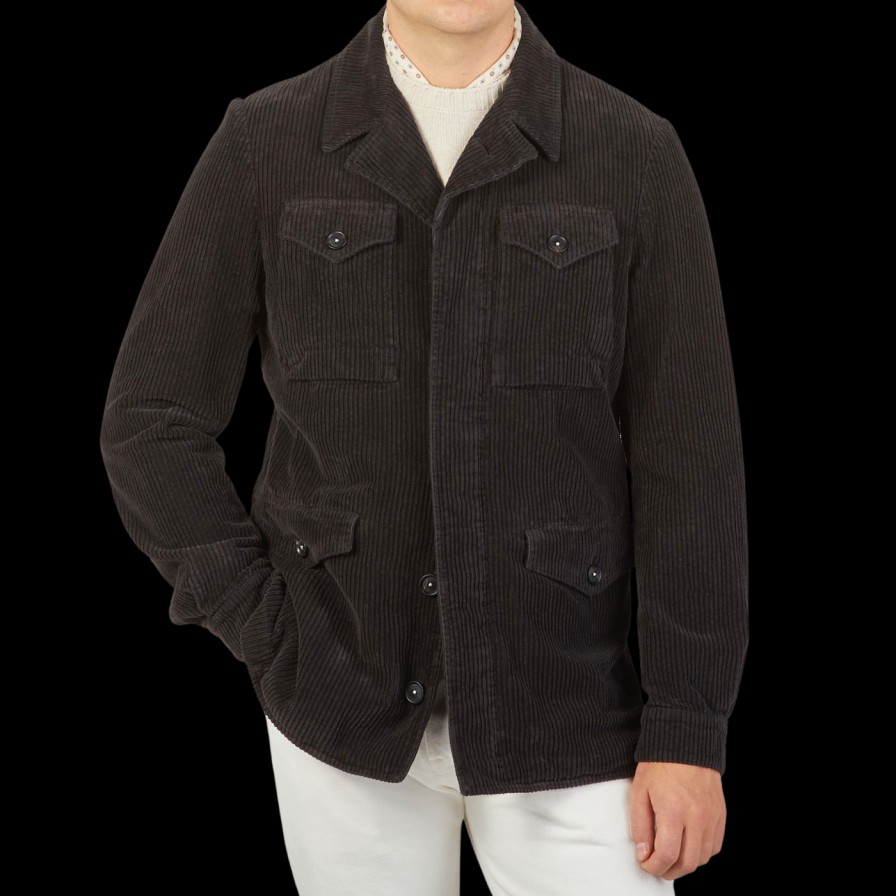 Massimo Alba Dark Grey Cotton Corduroy Field Jacket Online