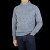 Alan Paine Blue Spreckle Wool Alpaca Tweed Roll Neck Best