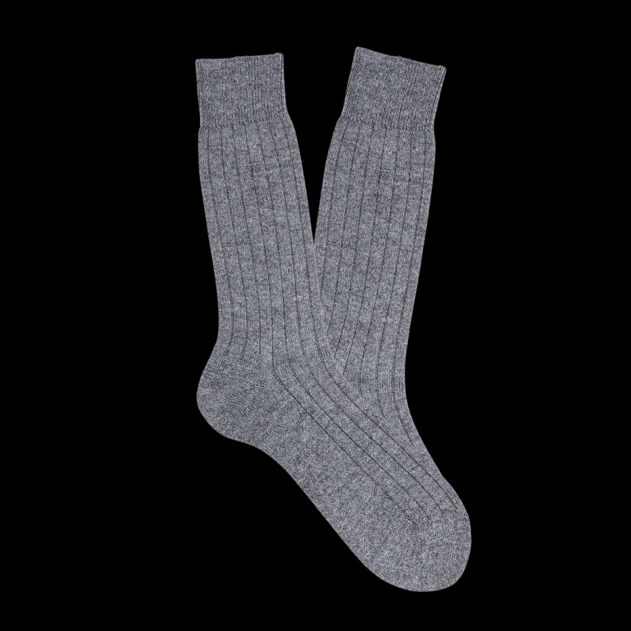 Bresciani Grey Melange Ribbed Wool Cashmere Socks Best