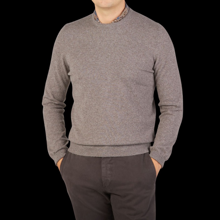 Gran Sasso Taupe Beige Pure Cashmere Crewneck Clearance