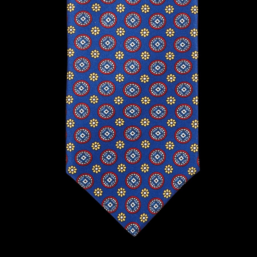 Silvio Fiorello Mid Blue Geometrical Print Silk Tie Hot